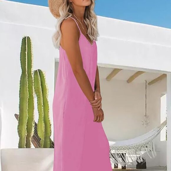 Womens Casual Loose Sleeveless Jumpsuit Spaghetti Strap Stretchy Wide Leg - Picture 4 of 8